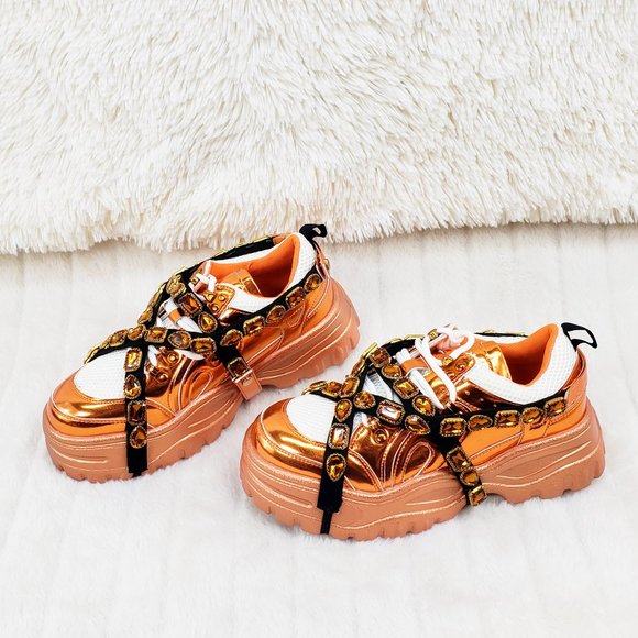 Chunk Fever Copper Orange Gem Strap Sneakers - Picture 3 of 11